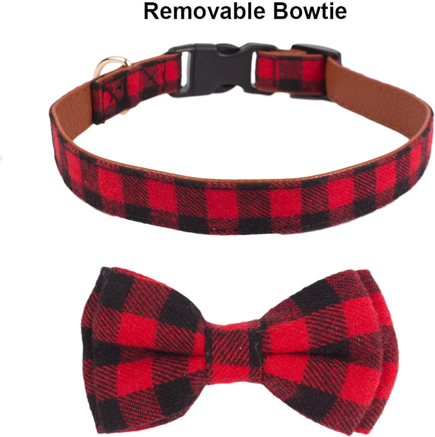 Christmas Dog Collar with Bow, Removable Bowtie, Adjustable Red Green Plaid Christmas Collars for Medium Large Dogs (Large)