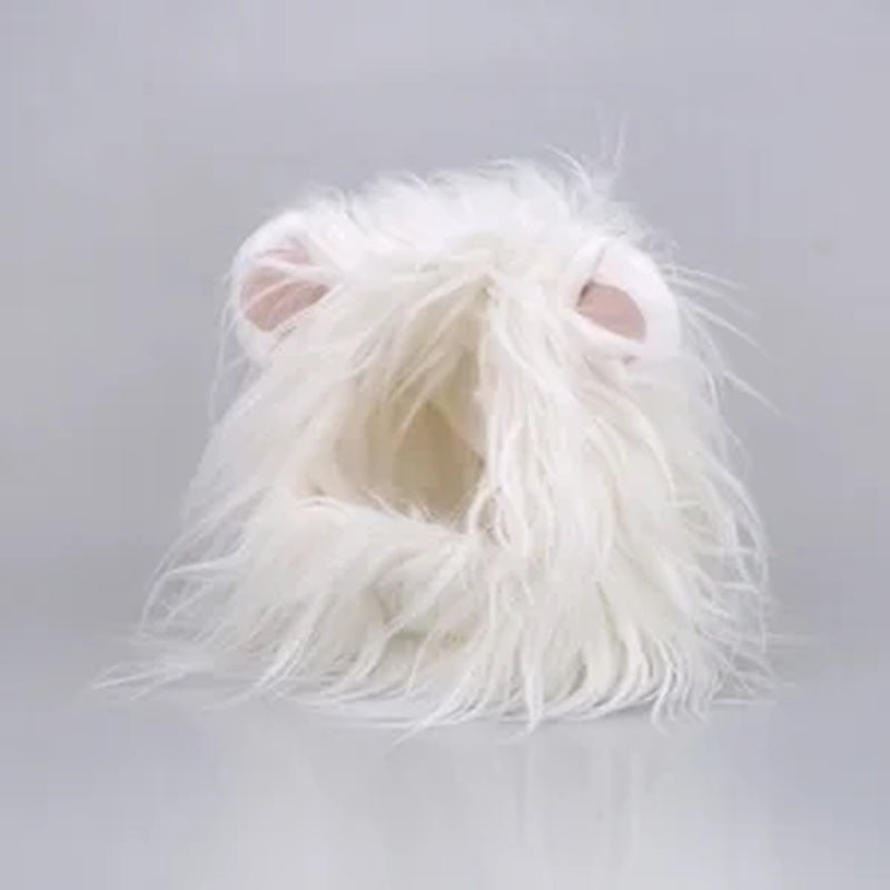 Lion Mane Wig for Cats, Funny Pet Cat Costumes for Halloween Christmas, Furry Pet Clothing Accessories (Size S, White)