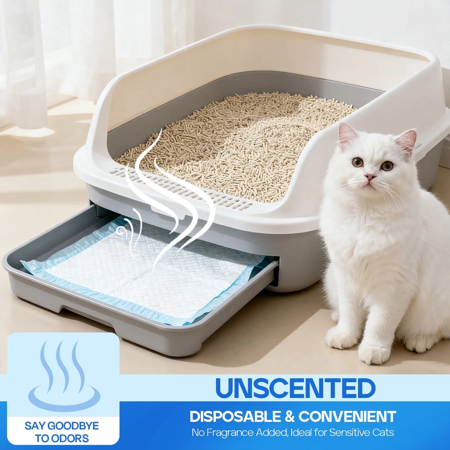 Cat Pads, Unscented, Pee Pads for Cats, Thickened 6-Layer Super Absorbent for Powerful Odor Elimination, 16.9X11.4In, 40 Count