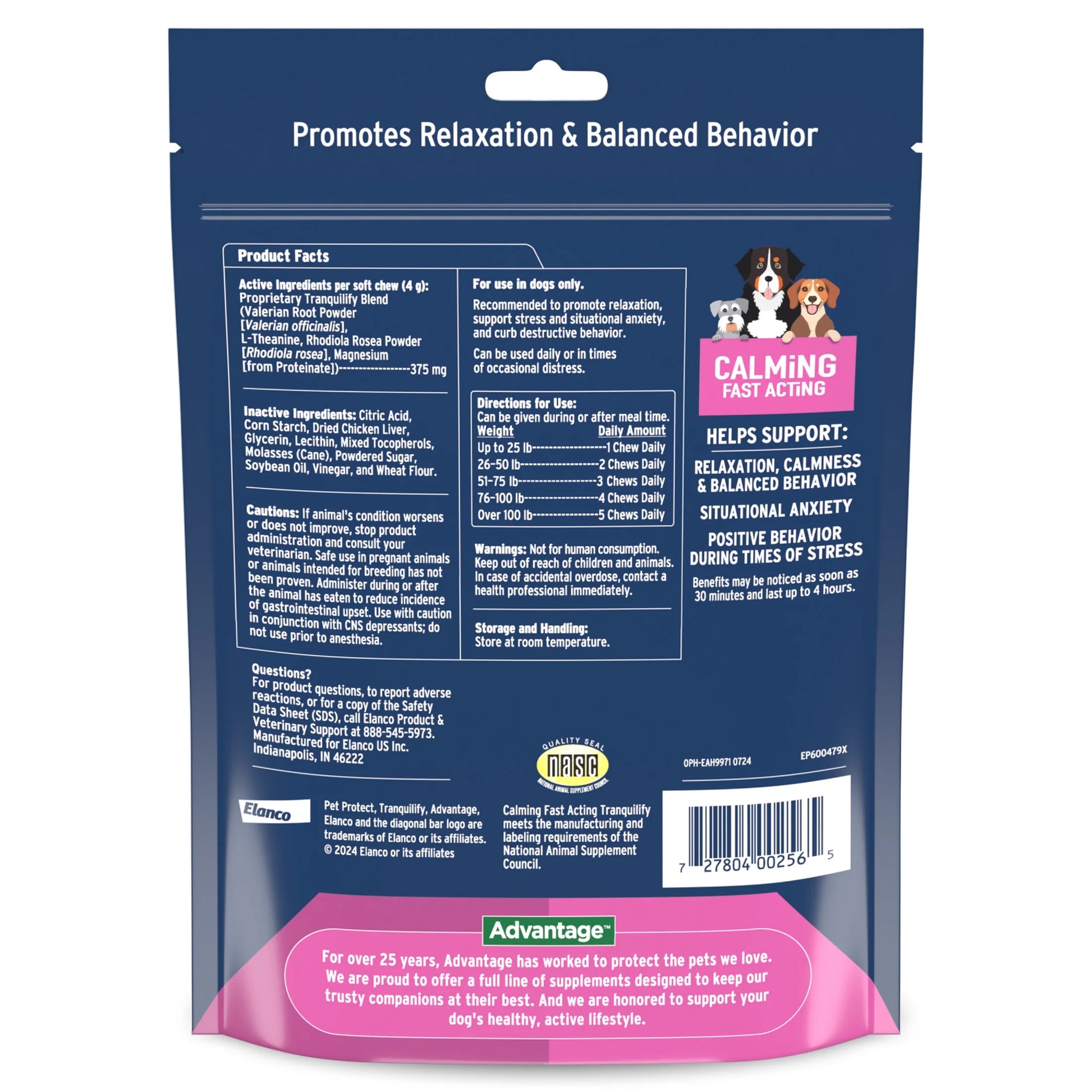 Fast-Acting Calming Chews for Dogs, Vet-Formulated Tranquilify, Chicken, 60 Soft Chews