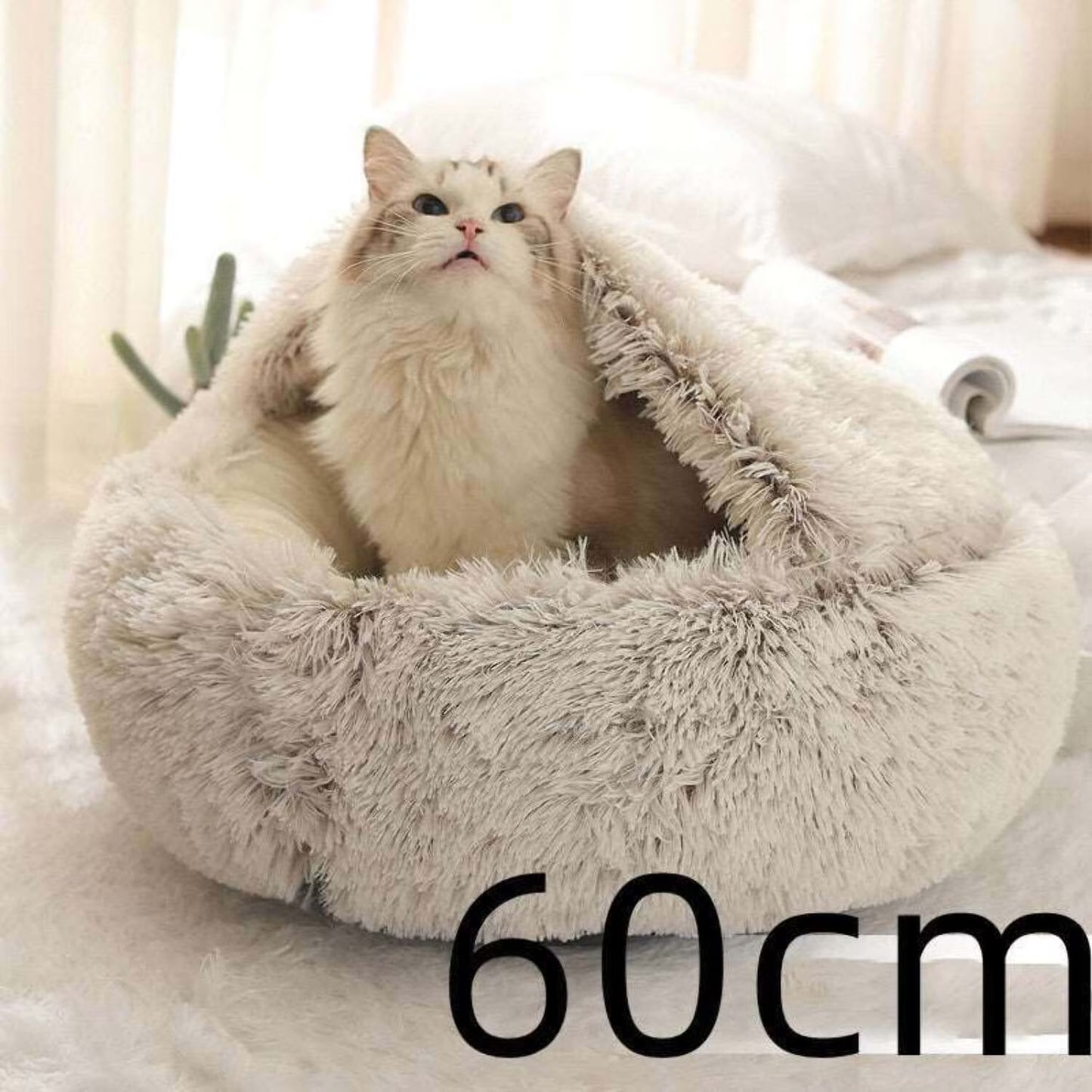 2 in 1 Dog and Cat Bed Pet Winter Bed round Plush Warm Bed House Soft Long Plush Pets Bed