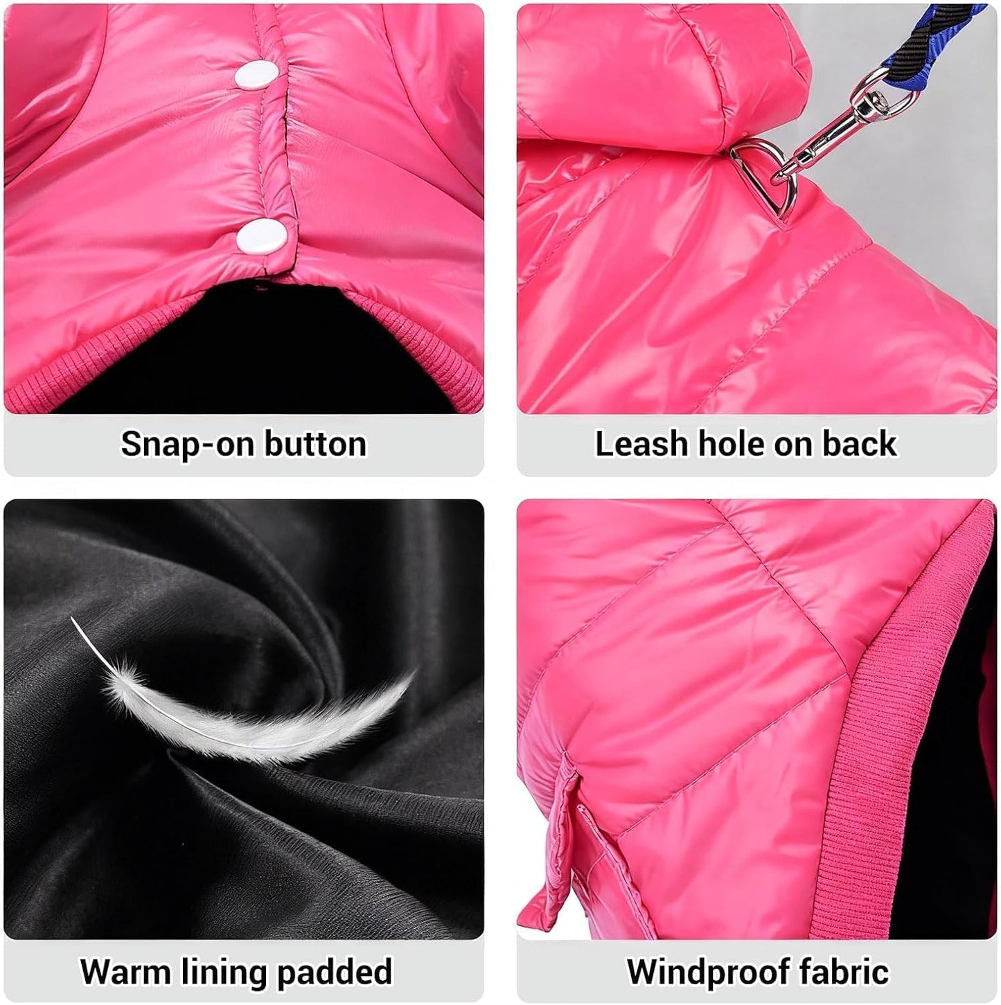 Dog Coat for Small Dogs, Warm Doggie Winter Jacket with Leash Hole, Small Dogs Puffer Jacket in Winter, Pink M