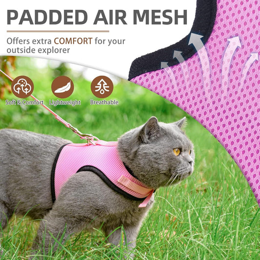 Soft Mesh Cat Vest Harness and Leash Set Puppy Padded Pet Harnesses Escape Proof for Cats Small Dogs (Small, Pink)