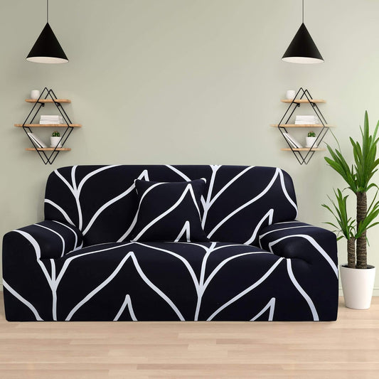 Stretch Sofa Cover Printed Couch Slipcover for Sofas Loveseat Armchair Living Room Universal Furniture with One Pillowcase (Black White Branches, Medium)