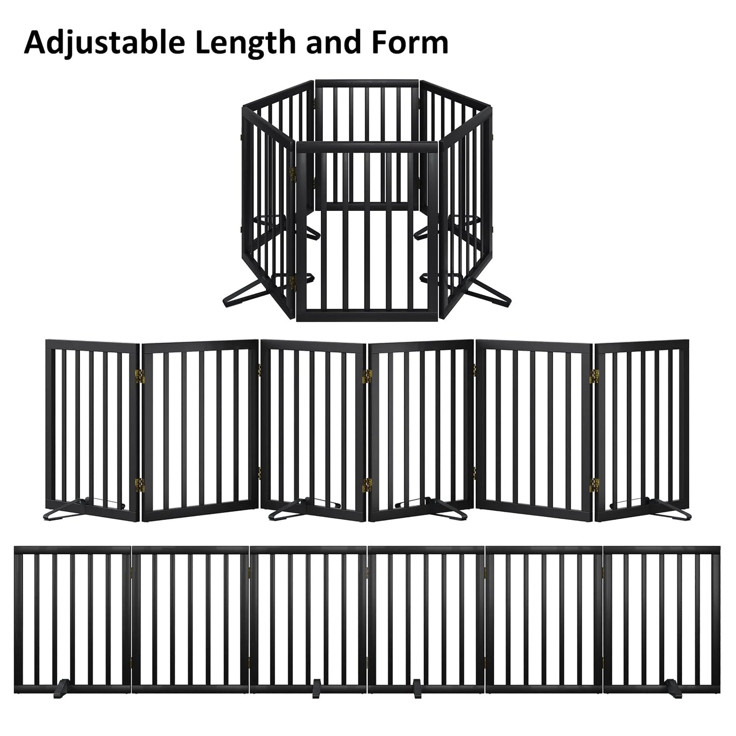 Bamboo Dog Gate Freestanding Pet Gate with 2 Support Feet for Doorways,Black,24"H,6 Panel