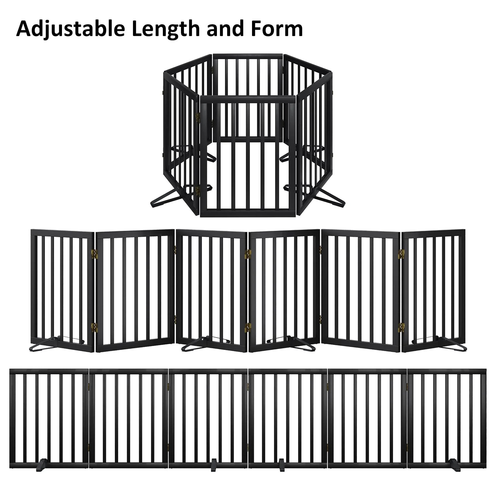 Bamboo Dog Gate Freestanding Pet Gate with 2 Support Feet for Doorways,Black,24"H,6 Panel