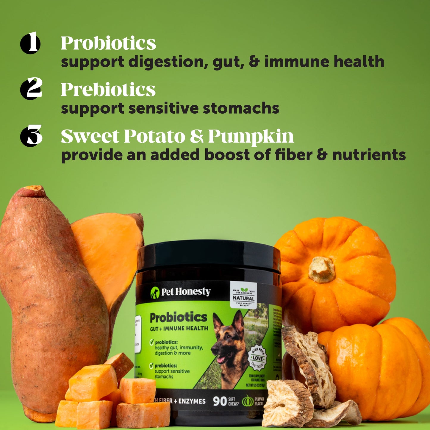 Gut + Immune Health Digestive Probiotic Chews for Dogs (Pumpkin Flavor)