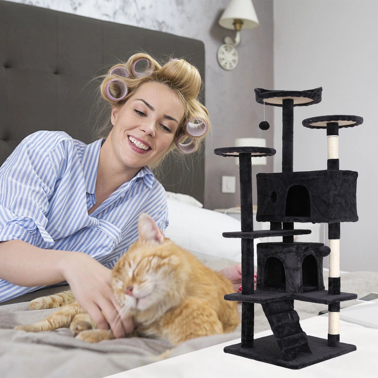 54In  Tower, Multi-Level Cat Tower Furniture Activity Center with Platform Scratching Posts Stand House Condo and Toy, Cat Condos for Indoor Cats Kitten Activity Relaxing, Dark Gray