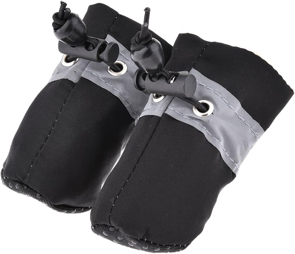anti Slip Dog Socks Shoes Adjustable Drawstring Boot Paw Protectors for Small Medium Pets Cats Black Small