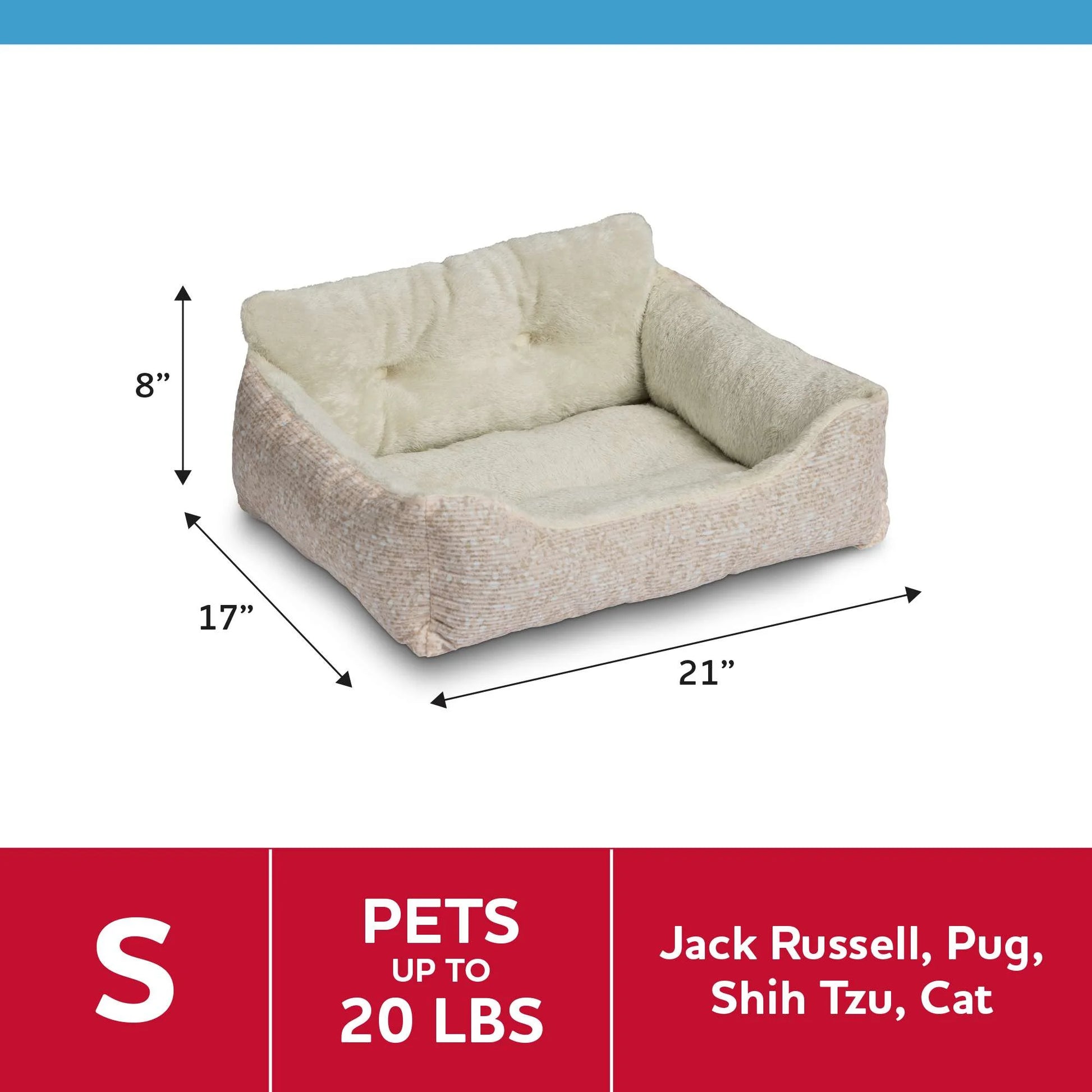 Puppy Dog Bed, Plush Bolster Dog for Small Dogs, Small, 21" X 17", Pink