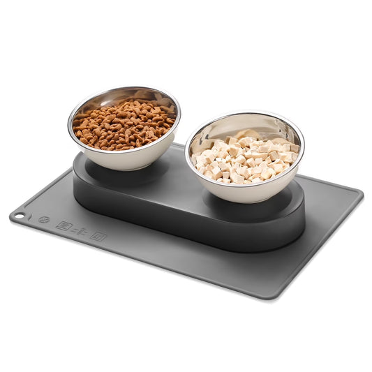 Stainless Steel Elevated Cat Bowls Set with Anti-Slip Mat