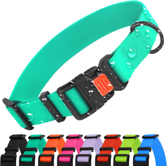 Waterproof Dog Collar - Silicone, Plastic Collar, Odor-Resistant, Easy to Clean, for Large, Medium, Small Dogs - Adjustable Collar with Breakaway Buckle (Neck Fit 12"-16", Mint Green)