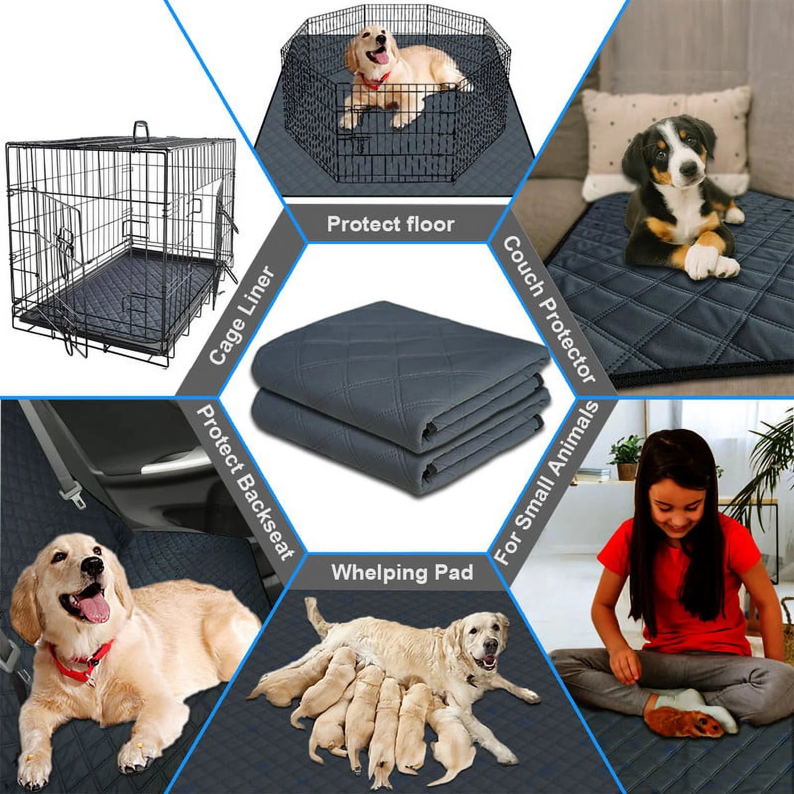 Washable Pee Pads for Dogs, Puppy Pads for Potty Training with Leakproof Bottom. Dark Gray, 8 Pack, 18"X24"