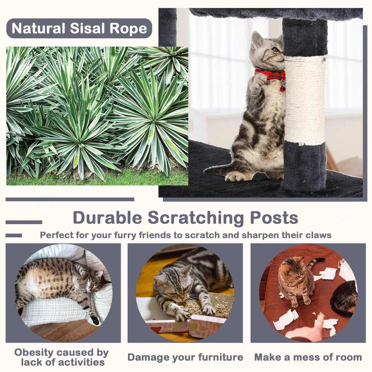 54In  Tower, Multi-Level Cat Tower Furniture Activity Center with Platform Scratching Posts Stand House Condo and Toy, Cat Condos for Indoor Cats Kitten Activity Relaxing, Dark Gray