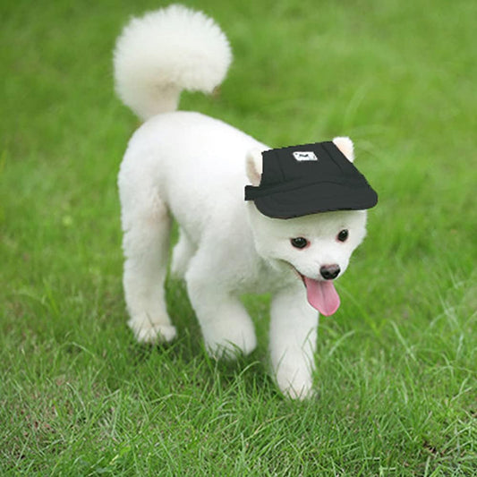 Baseball Caps Hats with Neck Strap Adjustable Comfortable Ear Holes for Small Medium and Large Dogs in Outdoor Sun Protection (M, Black)