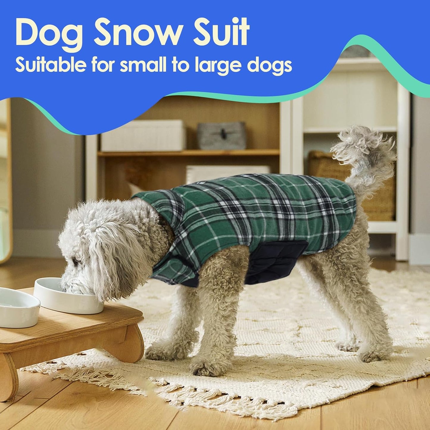 Dog Jackets for Winter, Reversible, Windproof, Waterproof Jackets in Plaid, Warm Vest for Medium Dogs, Green, M