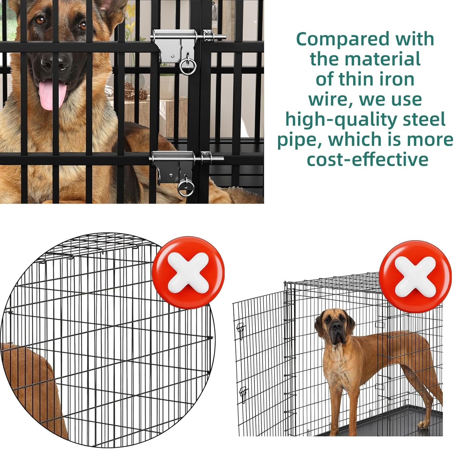 54 Dog Crate with Mat, Large Dog Crat for for Large Dogs, Heavy Duty Dog Kennel Indoor with Roof Top, XL,XXL Dog Cage for High Anxiety Dogs