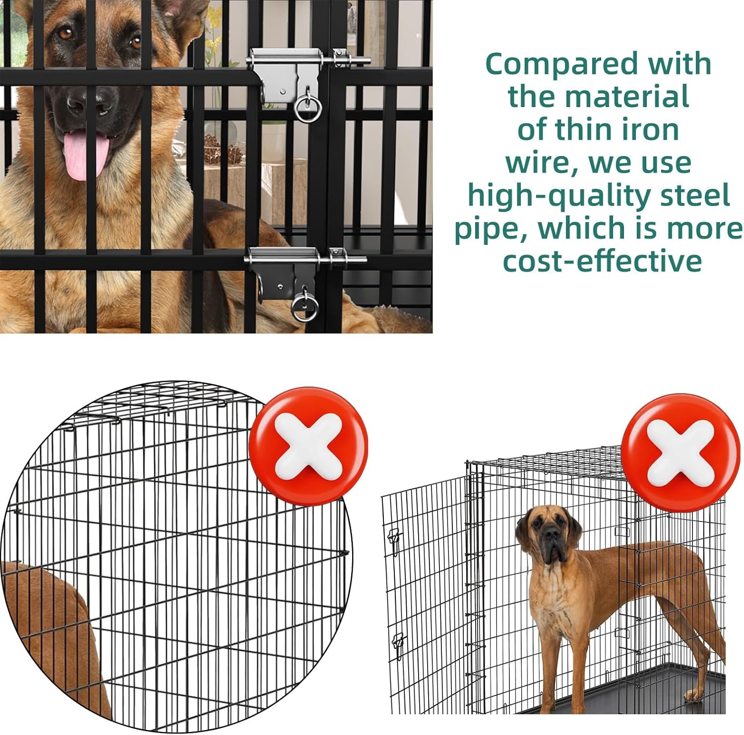 54 Dog Crate with Mat, Large Dog Crat for for Large Dogs, Heavy Duty Dog Kennel Indoor with Roof Top, XL,XXL Dog Cage for High Anxiety Dogs