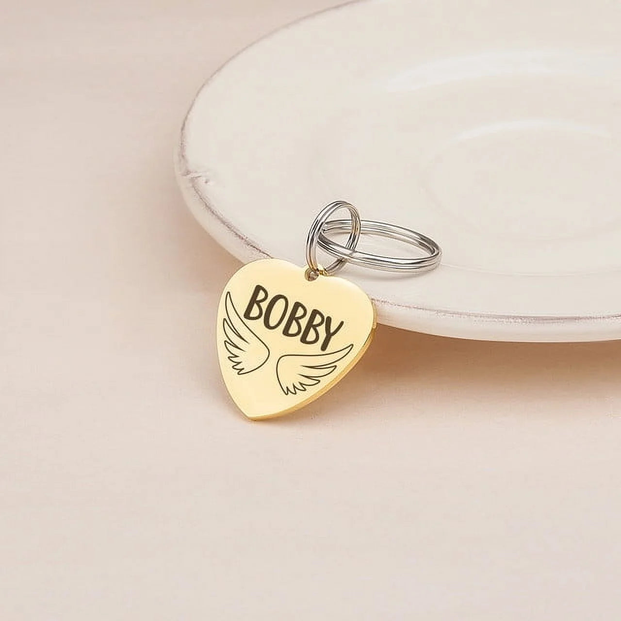 Stainless Steel Double Sided Heart Name - Frame Engraved Dog & Cat ID Tag, Gold, L