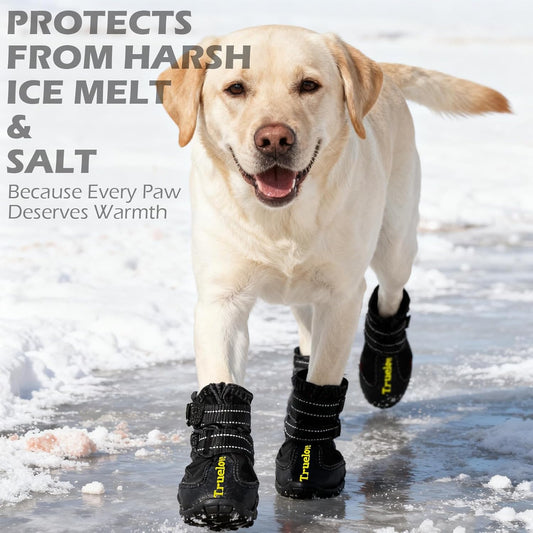 Dog Shoes for Small Dogs, Dog Shoes for Cold Winter Snow Hiking Walking, Anti-Slip Rugged Sole,Waterproof Dog Booties for Outdoor Rain Days, All Weather Dog Boots & Paw Protectors (Black)