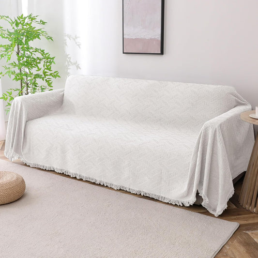 Couch Cover Sofa Covers Washable Couch Covers for 3 Cushion Sectional Couch Slipcover Furniture Cover for Pets Feature Geometrical Jacquard Fabric (91"X 134",Xx-Large,White)