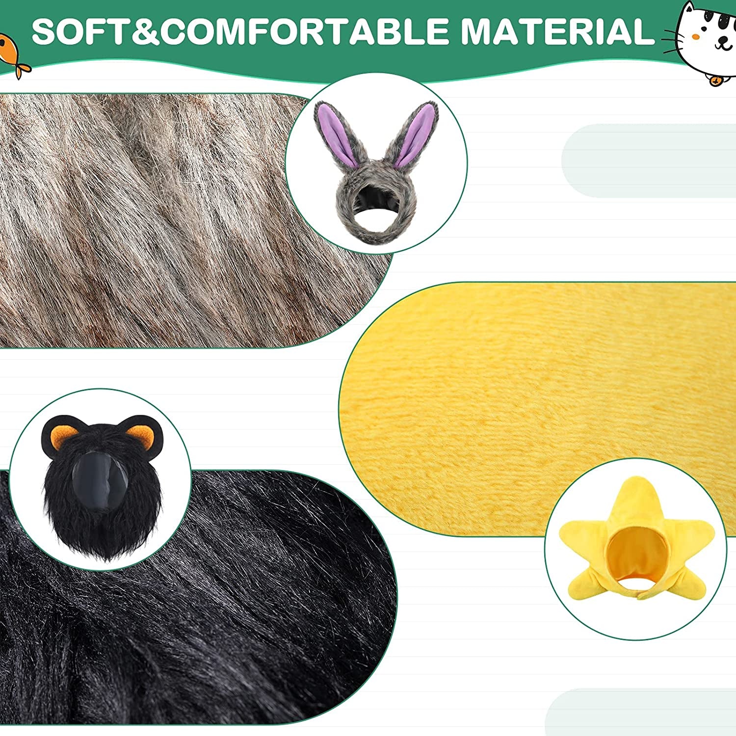 5 Pieces Cat Hat Dog Costume Cute Bunny Rabbit Hat with Ears Headwear Lion Mane Cap Valentine New Years Day Party Accessory for Kitten Puppy Dress up Adjustable Birthday Party