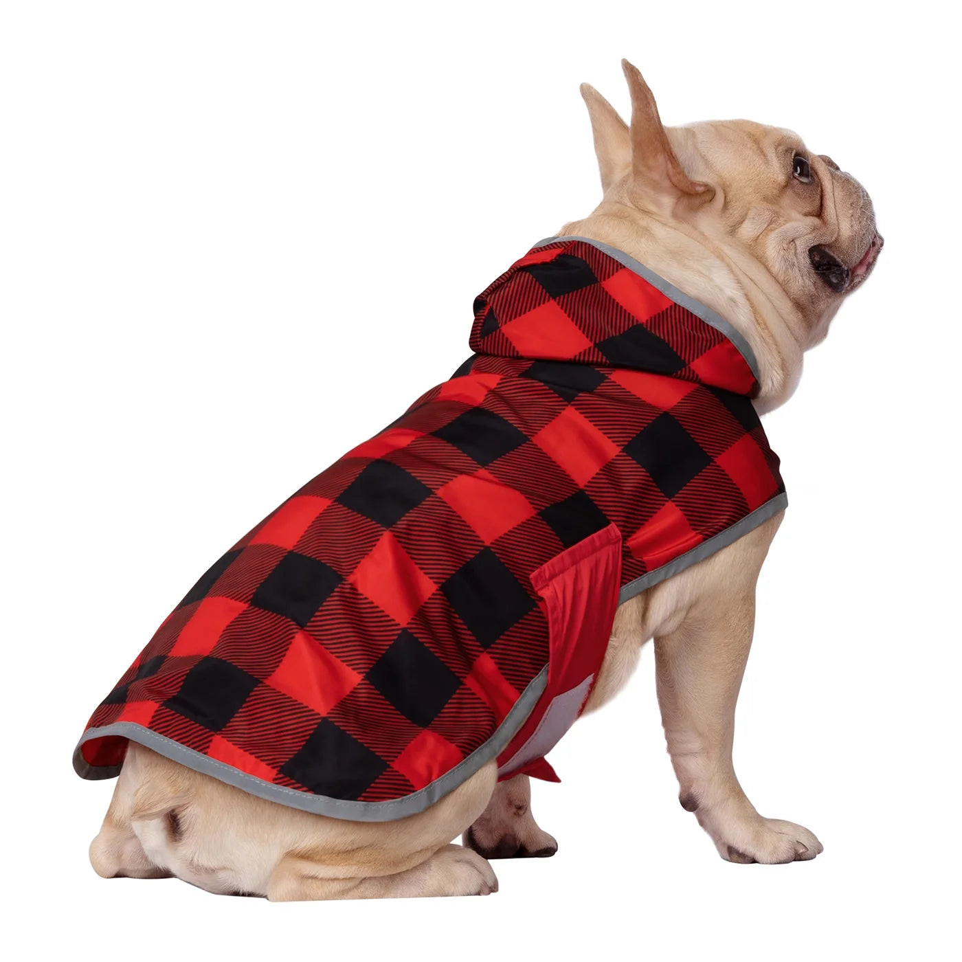 Reversible Dog Raincoat Hooded Slicker Poncho Rain Coat Jacket for Small Medium Large Dogs Buffalo Plaid / Red S