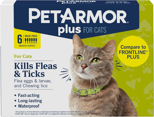 plus Flea and Tick Prevention for Cats over 1.5 Lbs, Cat Flea and Tick Treatment, 6 Doses, Waterproof Topical, Fast Acting