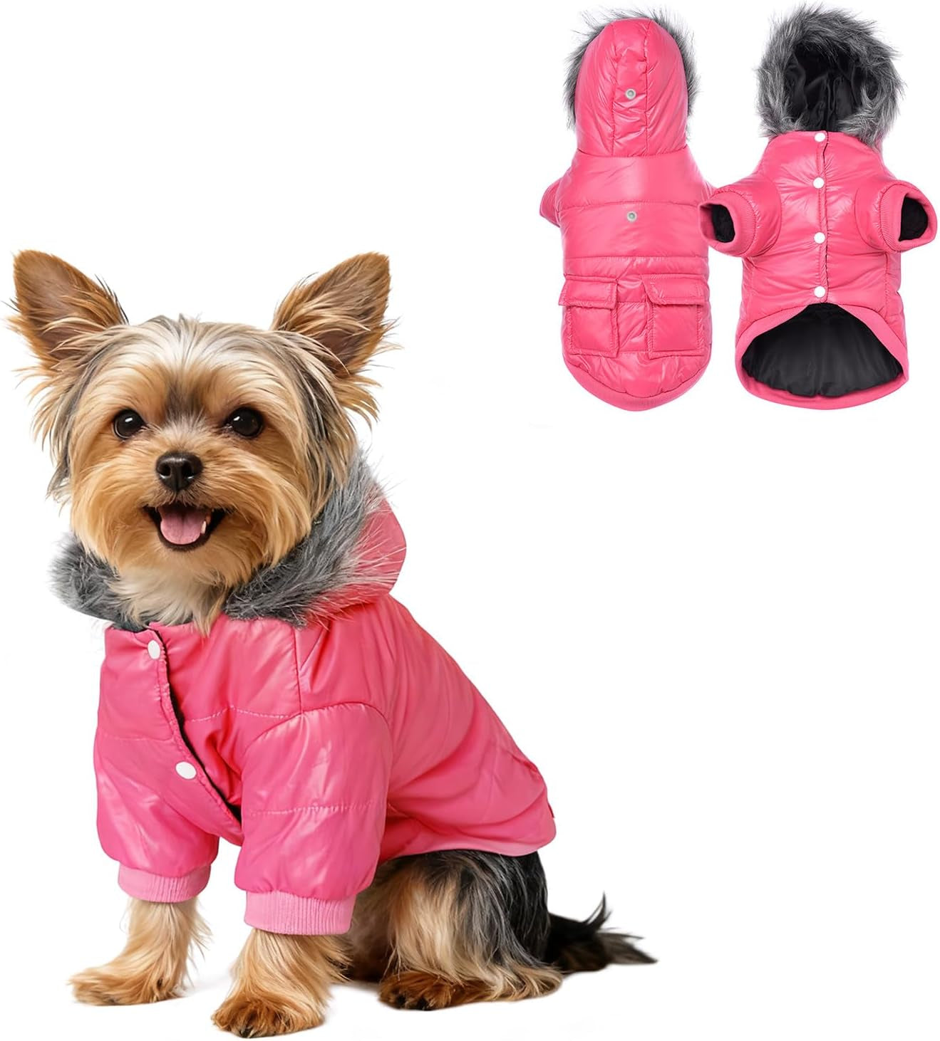 Dog Coat for Small Dogs, Warm Doggie Winter Jacket with Leash Hole, Small Dogs Puffer Jacket in Winter, Pink M