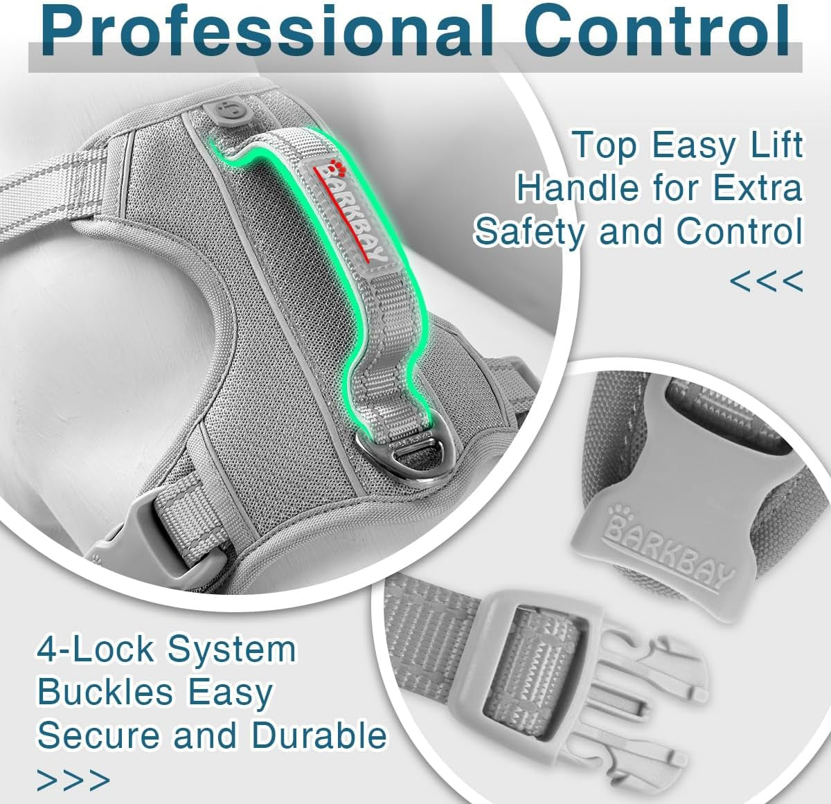 Dog Harness No Pull with ID Tag Pocket - Heavy Duty, Reflective, Easy Control for Large Dogs(Grey,L)