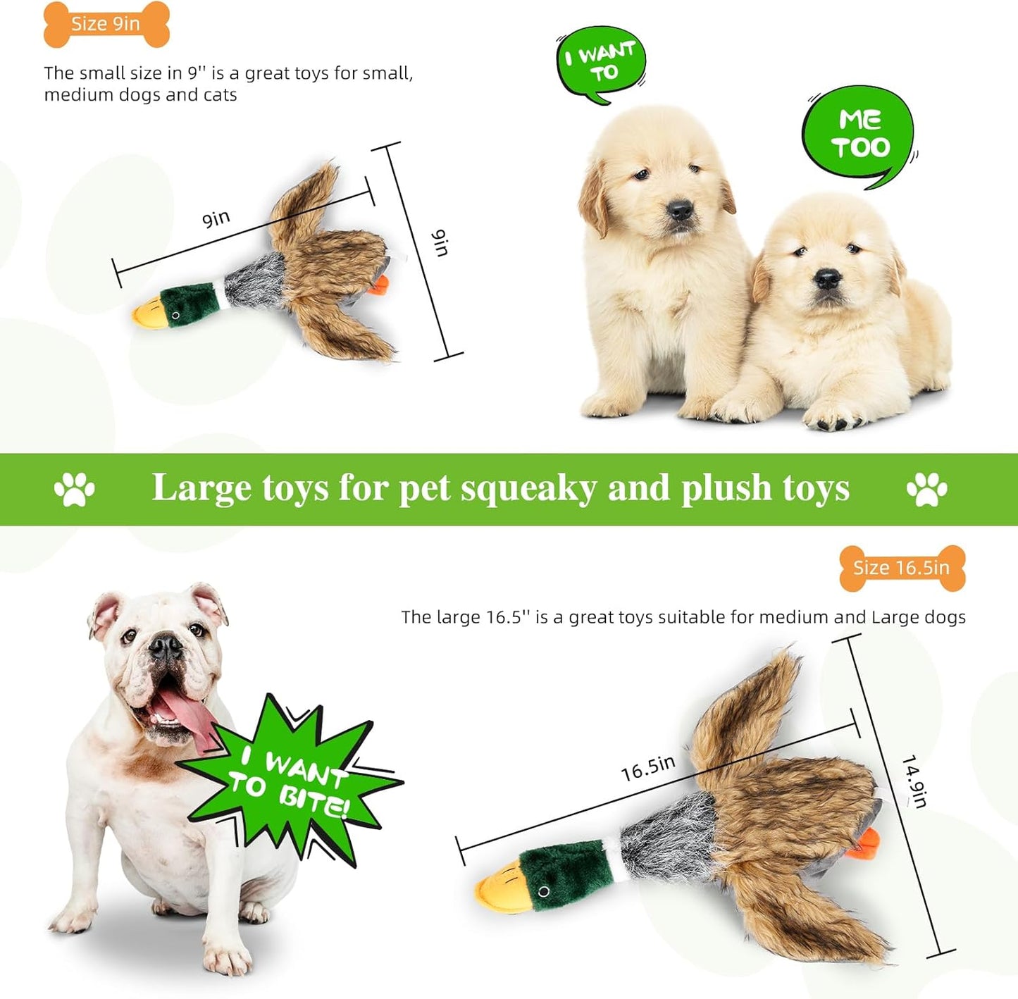 Squeaky Dog Toy for Puppy Dogs Toys to Keep Them Busy Mallard Duck Stuffed Dog Toys for Medium Small Dogs, 9" Wild Duck