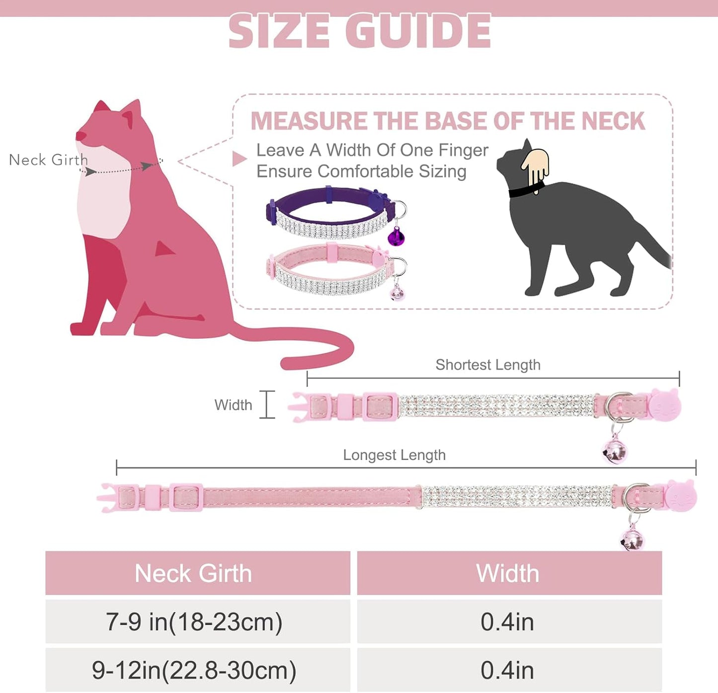 Soft Velvet Safe Cat Collars for Girl Cats -2 Pack Rhinestones Bling Diamante Adjustable Collars Breakaway- Chirstmas Cat Clollar Gifts with Bells for Boy Cats Kitty and Small Dogs