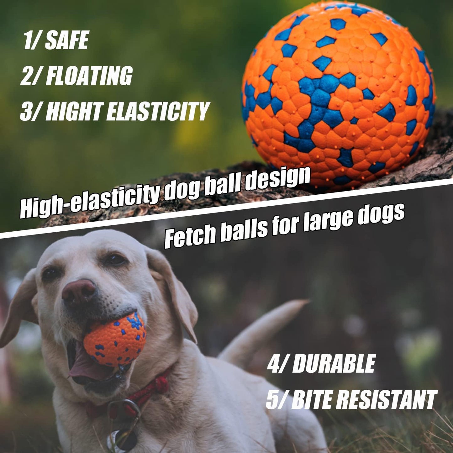 Balls Toy for Aggressive Chewers, Indestructible Bouncy Ball, Lightweight & Floating, Durable Chew Ball for Large & Medium Dogs to Fetch and Play