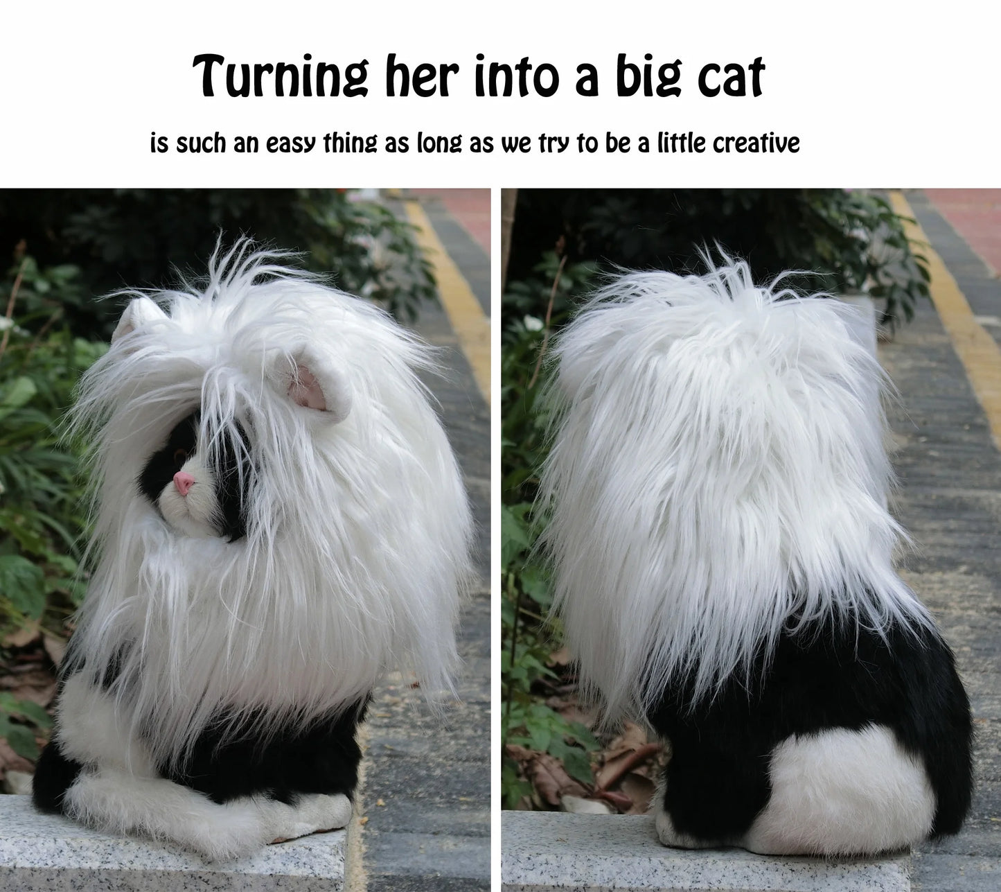 Lion Mane Wig for Cats, Funny Pet Cat Costumes for Halloween Christmas, Furry Pet Clothing Accessories (Size S, White)
