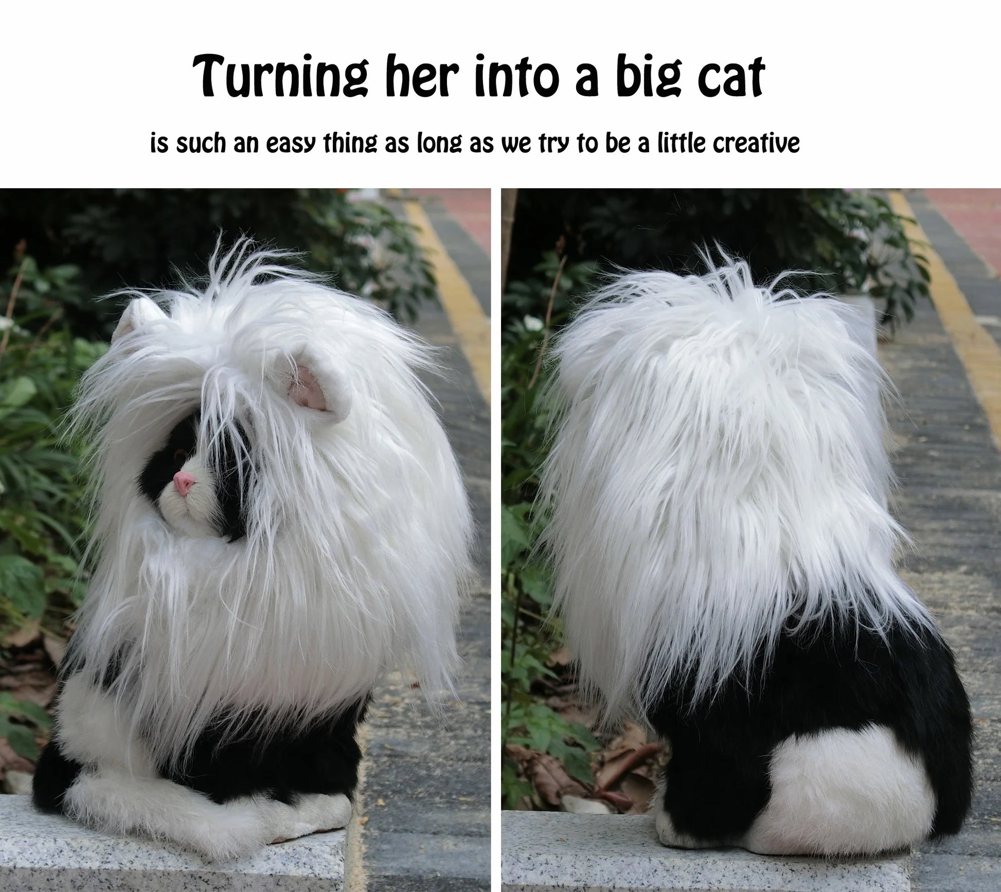 Lion Mane Wig for Cats, Funny Pet Cat Costumes for Halloween Christmas, Furry Pet Clothing Accessories (Size S, White)