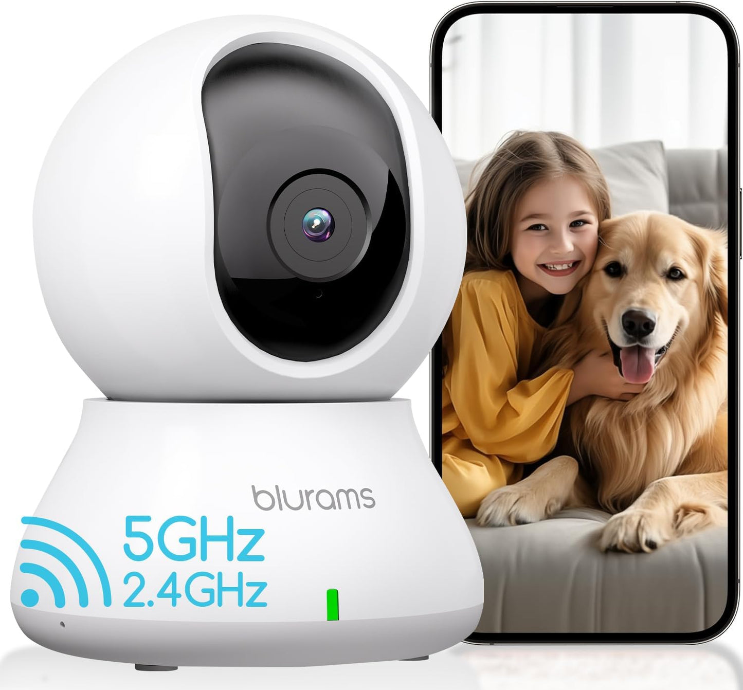 Indoor Security Camera, 5Ghz/2.4Ghz Dual-Band, 2K PZT Pet Camera with Phone App, 360° Cameras for Home Security, 2-Way Audio, Motion Tracking, Night Vision, Siren, Cloud&Sd