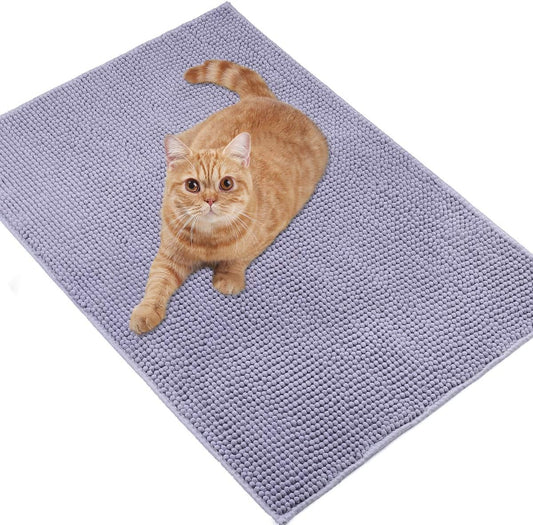 Cat Litter Mat Softgrip Litter Trapping Mat, Muddy Litterbox Rug for Indoor & Floor, Machine Washable Easy Clean Soft Microfiber for Cat, 31"× 20", Grey