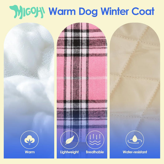 Dog Jackets for Winter, Reversible, Windproof, Waterproof, Warm Dog Coat - British Style Plaid Dogs Winter Vest, Pink, 3XL