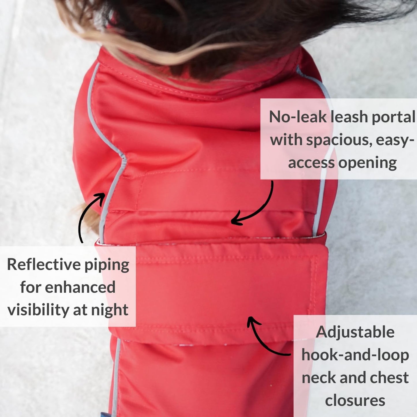 Dog Jacket & Raincoat – Lightweight Water-Resistant Coat for Small, Medium & Long Dogs like Dachshunds – Reflective, Adjustable Fit, Harness-Compatible & Easy-Access Harness Hole - Red, Small