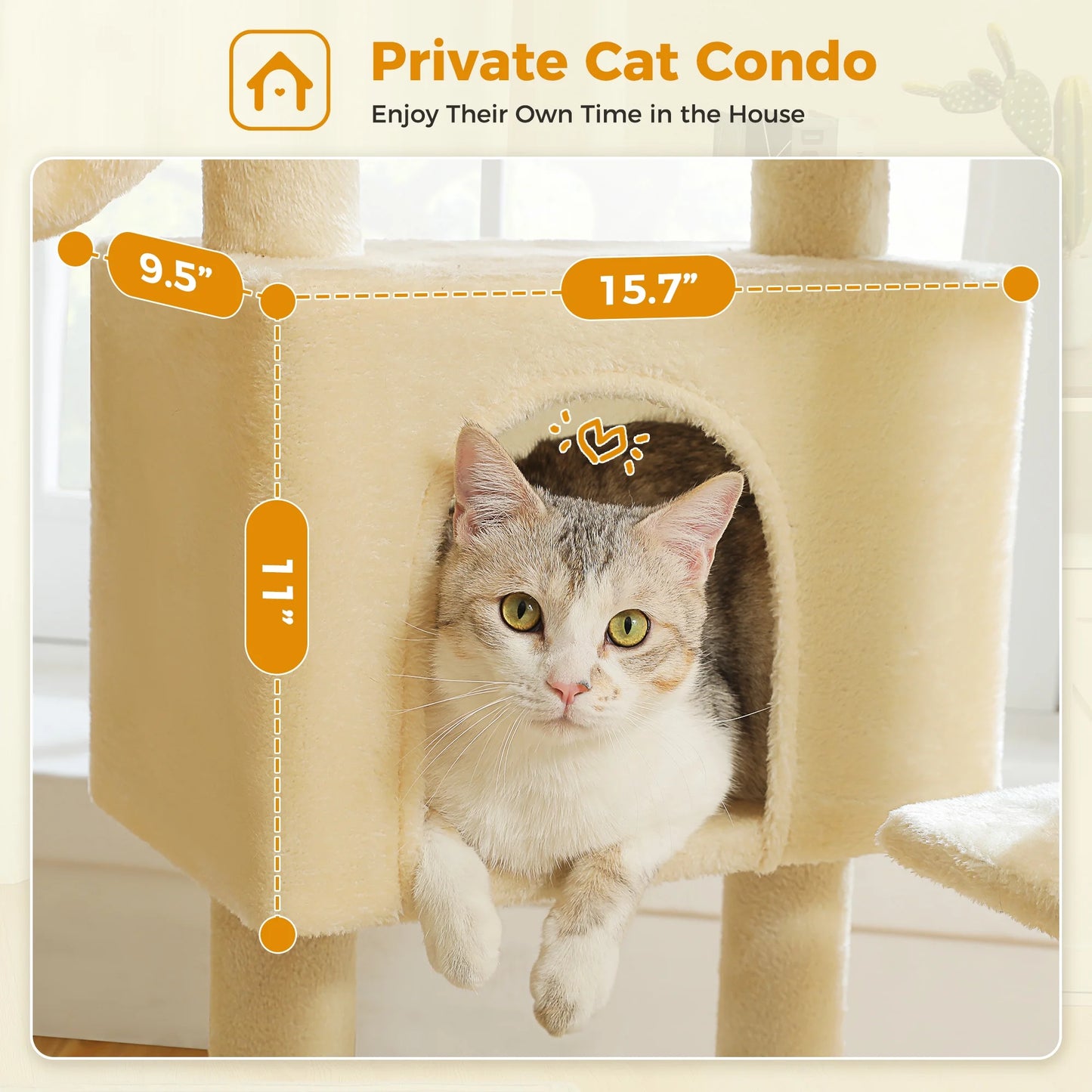 42" Cat Tree Condo with Large Perch Scratching Posts for Indoor Cats, Beige