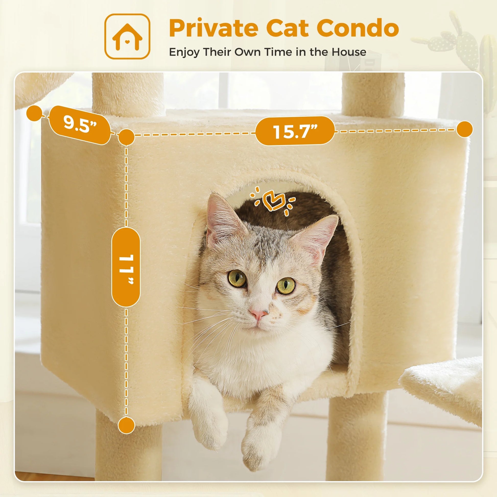 42" Cat Tree Condo with Large Perch Scratching Posts for Indoor Cats, Beige