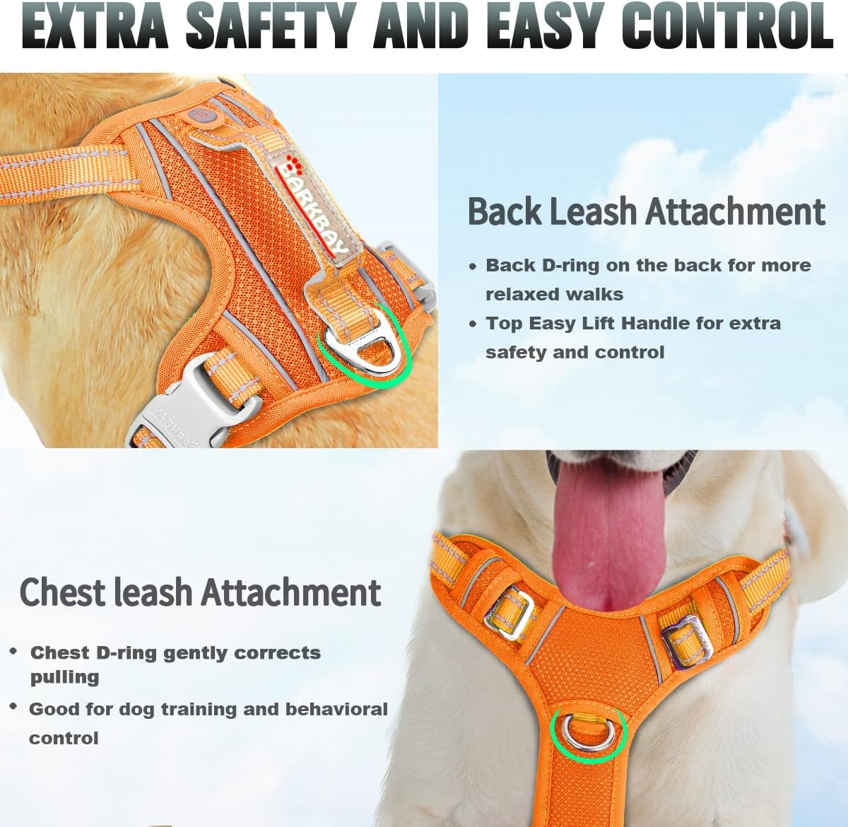 No Pull Dog Harness Large Reflective Dog Harness with Front Clip and Easy Control Handle for Walking Training Running with ID Tag Pocket(Orange,S)