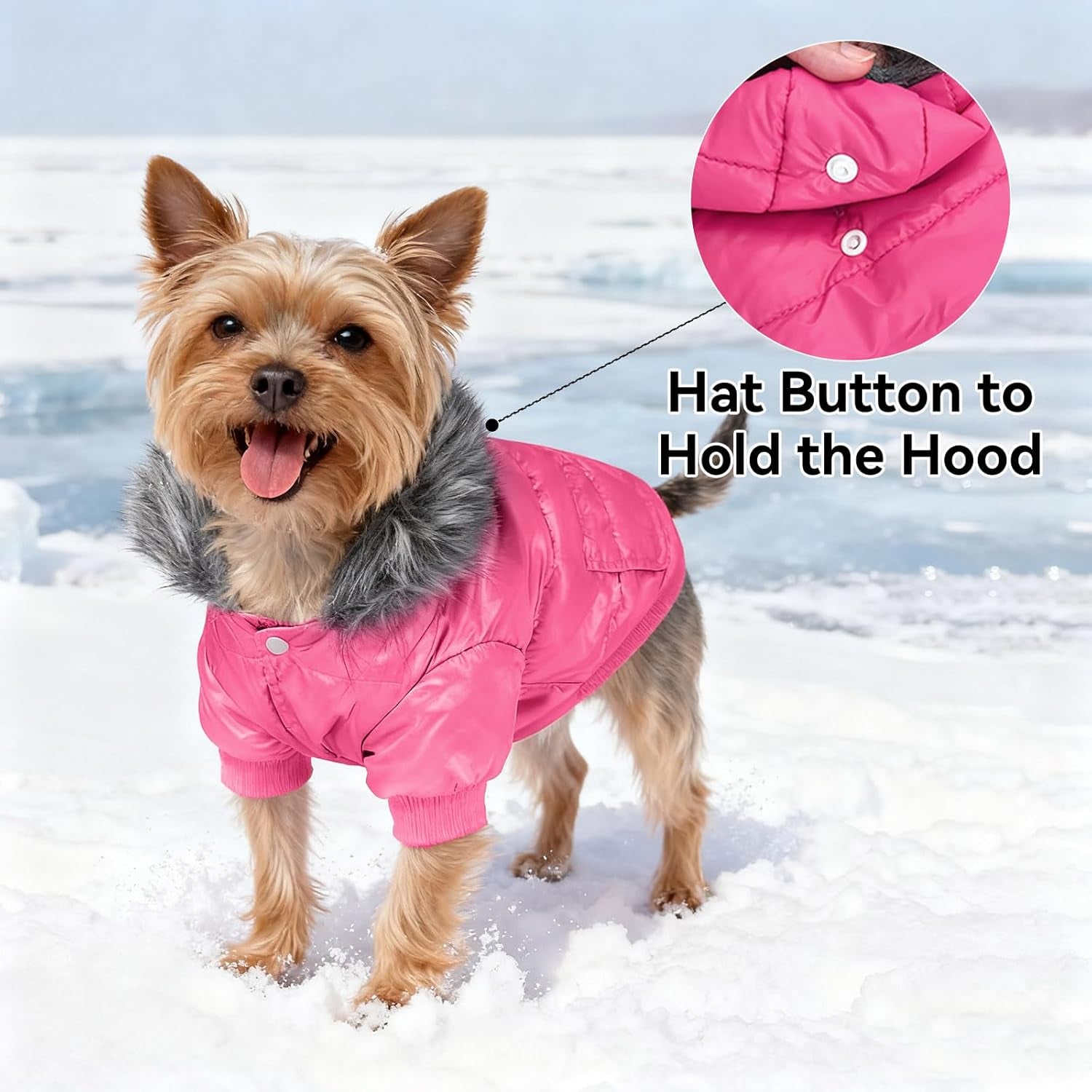 Dog Coat for Small Dogs, Windproof Doggie Puffer Jacket with Leash Hole, Extra Warm Dog Jacket Winter Coat, Pink M