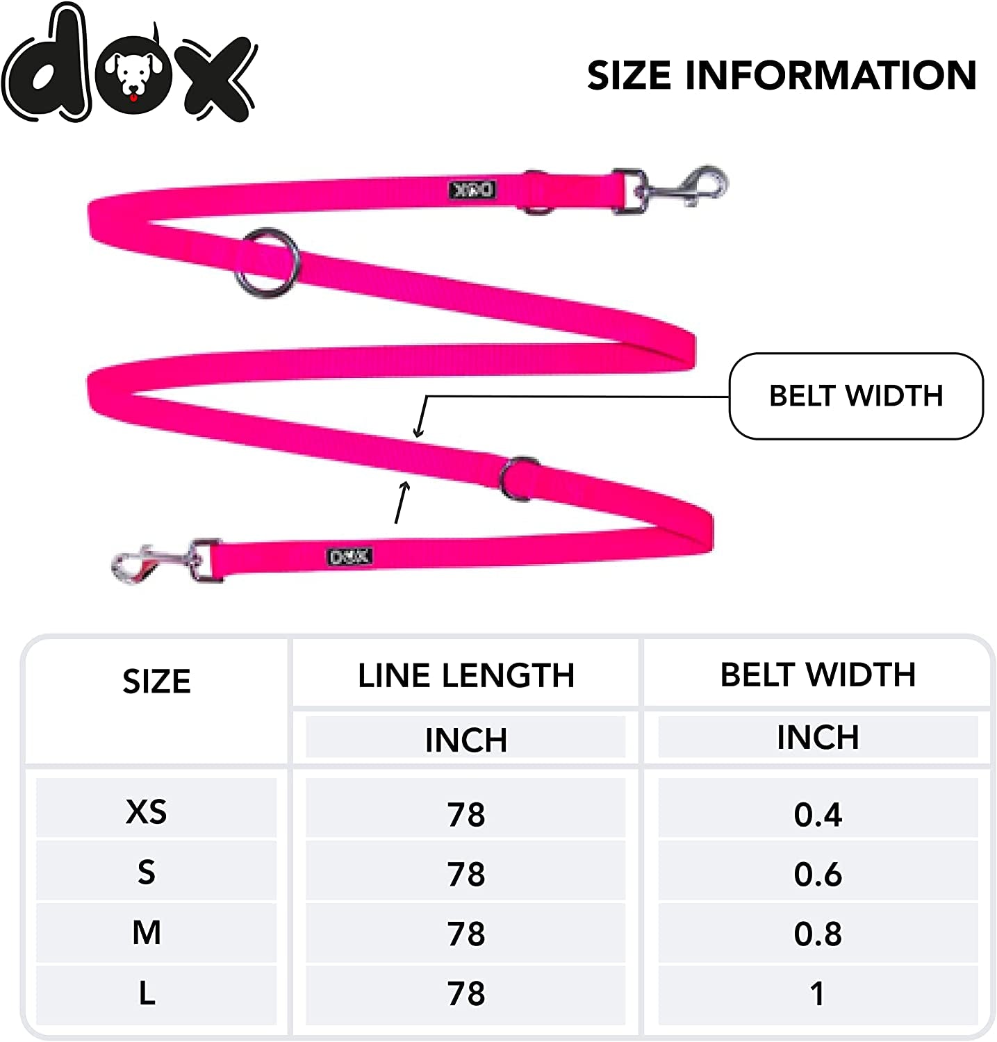 Nylon Dog Leash - 6.6 Ft, 3-Way Adjustable Leash Dogs - S (Pink)