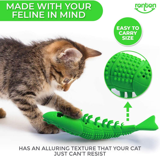 Cat Toothbrush - Durable Hard Rubber Cat Dental Care, Interactive Toothbrush Chew Toy (1 Pack Green (Shrimp))