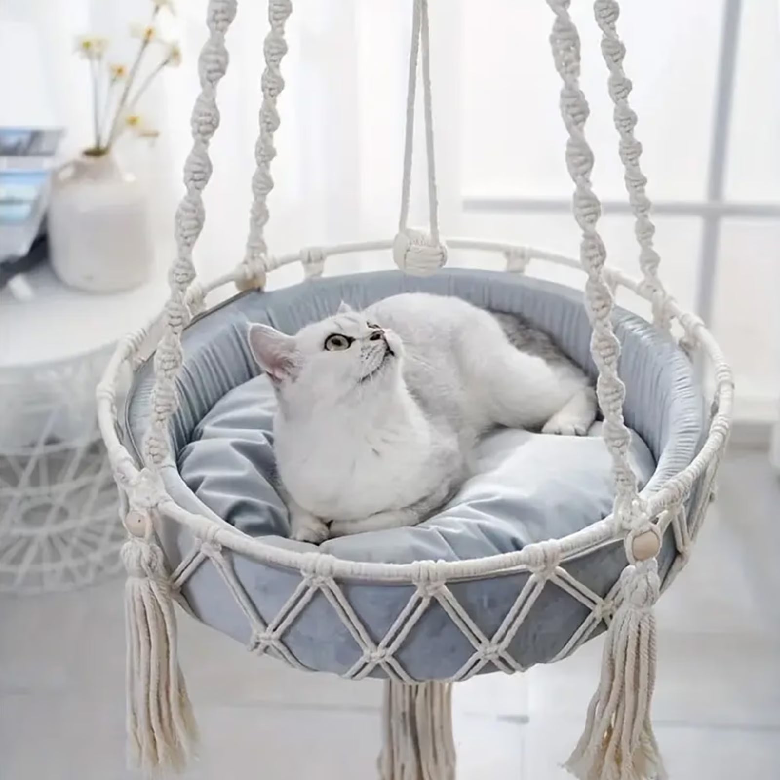 Hand Woven Kittens Hammocks Hanging Cat Bed, Cozy Cat Swings, Bohemian Style Pet Accessories, Elevated Cat Basket for Relaxation, Durable and Easy to Clean Cat Furniture