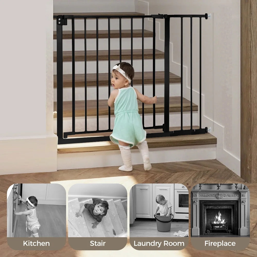 Baby Safety Gate, Baby Gates for Top Stairs Doorway, 29.5''- 40.5''Wide Pressure Mount, Black