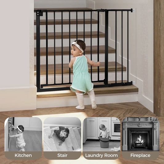 Baby Safety Gate, Baby Gates for Top Stairs Doorway, 29.5''- 40.5''Wide Pressure Mount, Black