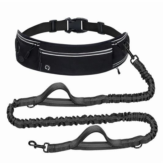 Hands Free Dog Leash for Dogs & Multi-Function Pockets,Adjustable Waist Belt Leash for Dog Walking-Leashes for Medium & Large Breeds-Pouch,Outdoor Training Leash, Retractable Bungee,Padded Handles