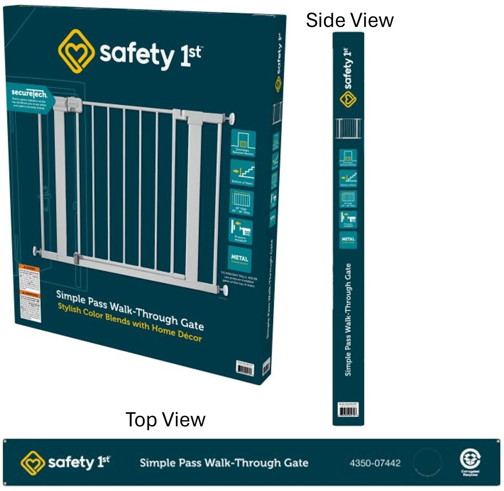 Pressure Mounted Baby Gates for Doorways, Securetech® No-Drill, with Door, 29-38"